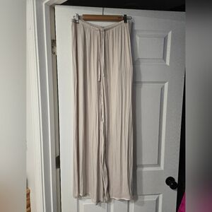 Flowy Ivory Satin Wide-Leg Pants Medium